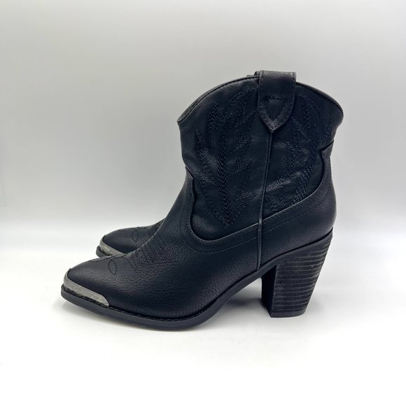 Very Volatile Womens‎ Size 6.5 Black Faux Vegan Leather Western Ankle Boots NEW - Picture 6 of 14